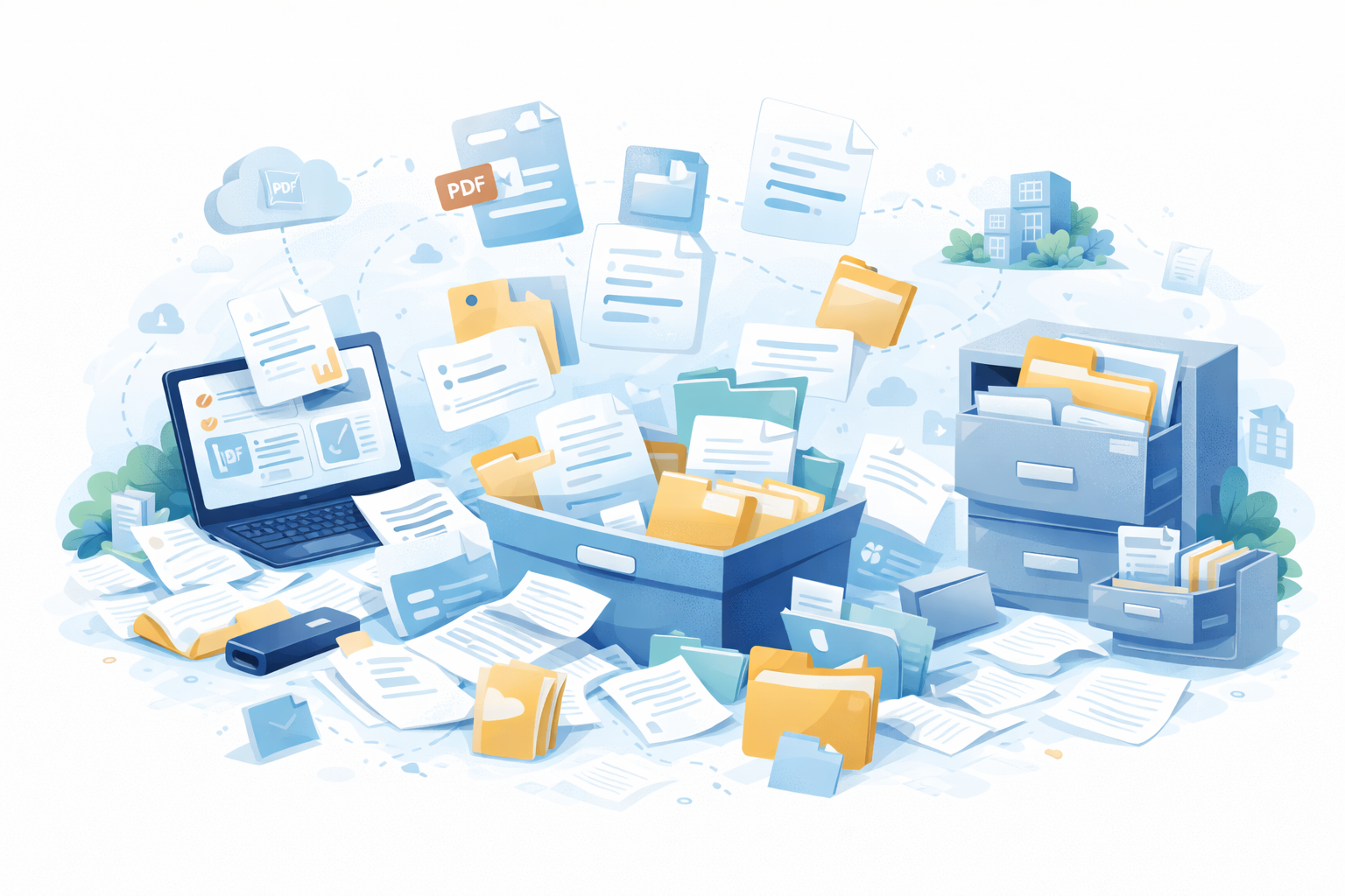 Files scattered across drives, email, and USB sticks