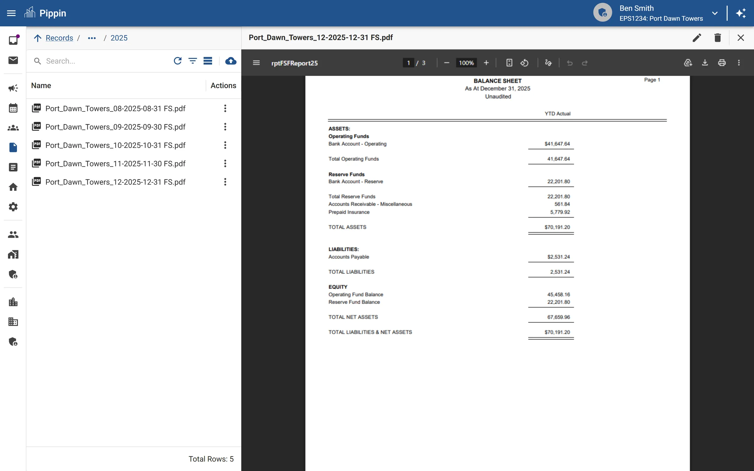 Building document library showing categorized folders, document types, and search bar