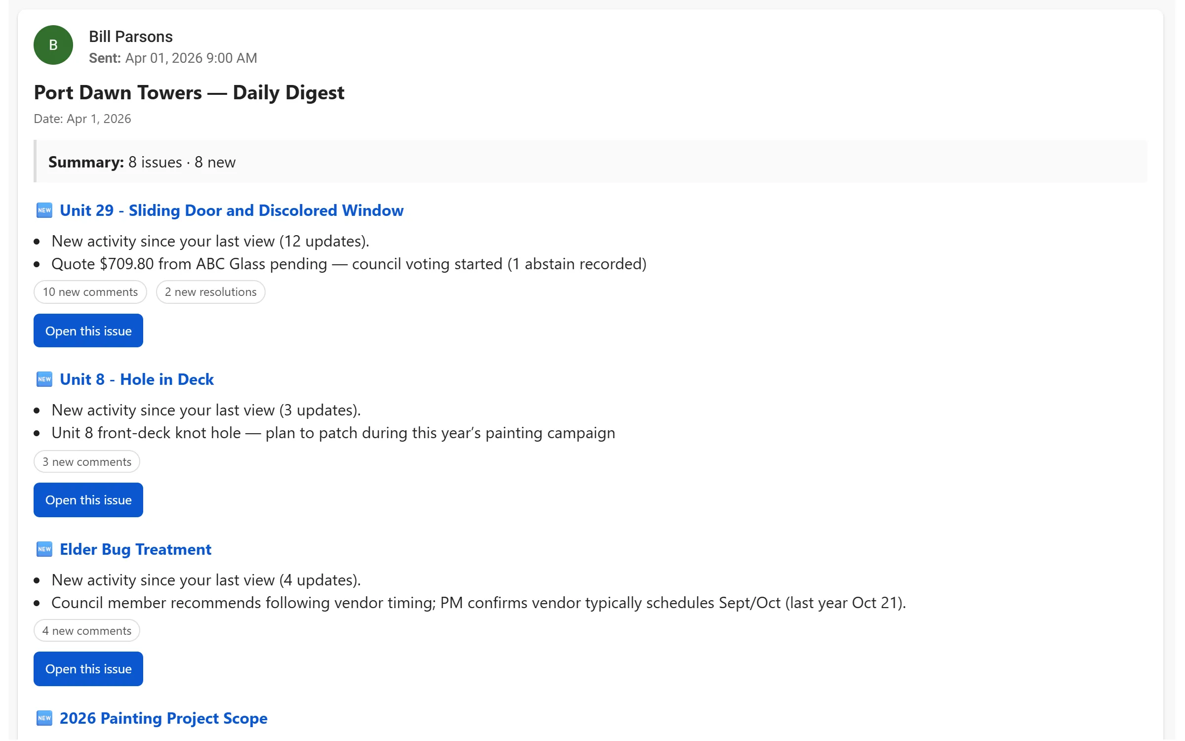 Daily digest email preview