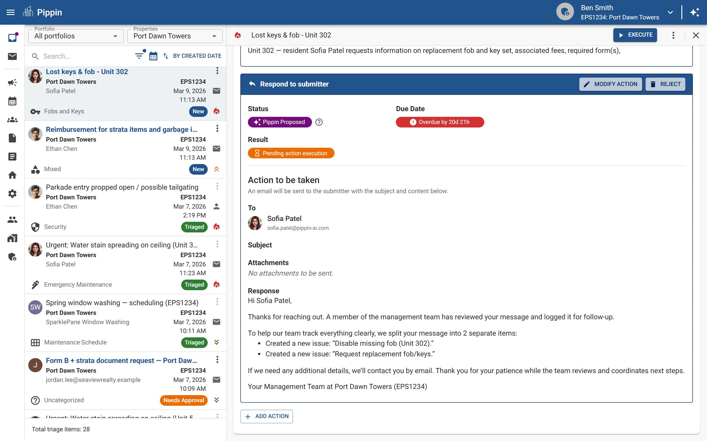 Auto-response email showing a sourced answer to an owner's question