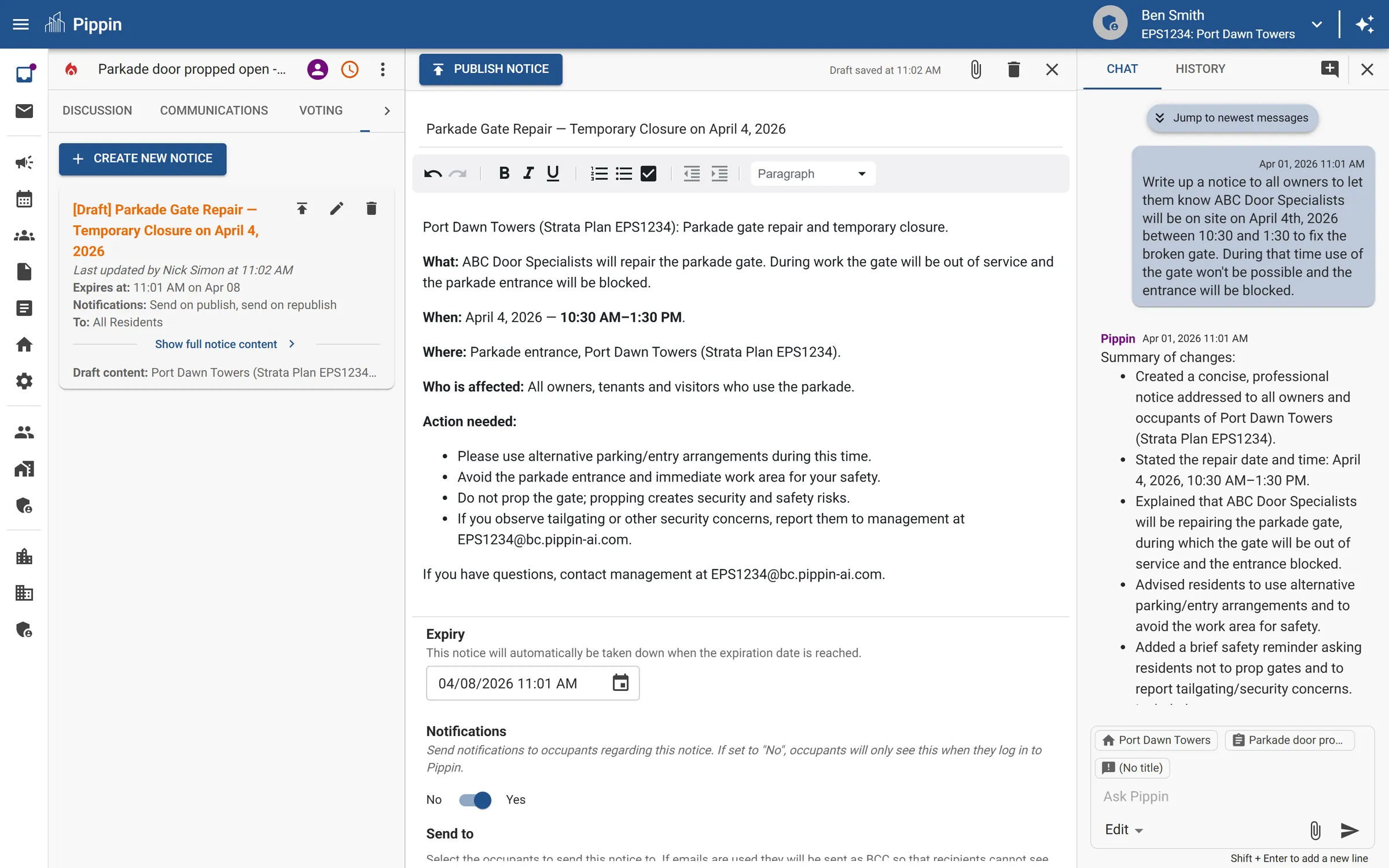 Notice composer with targeting