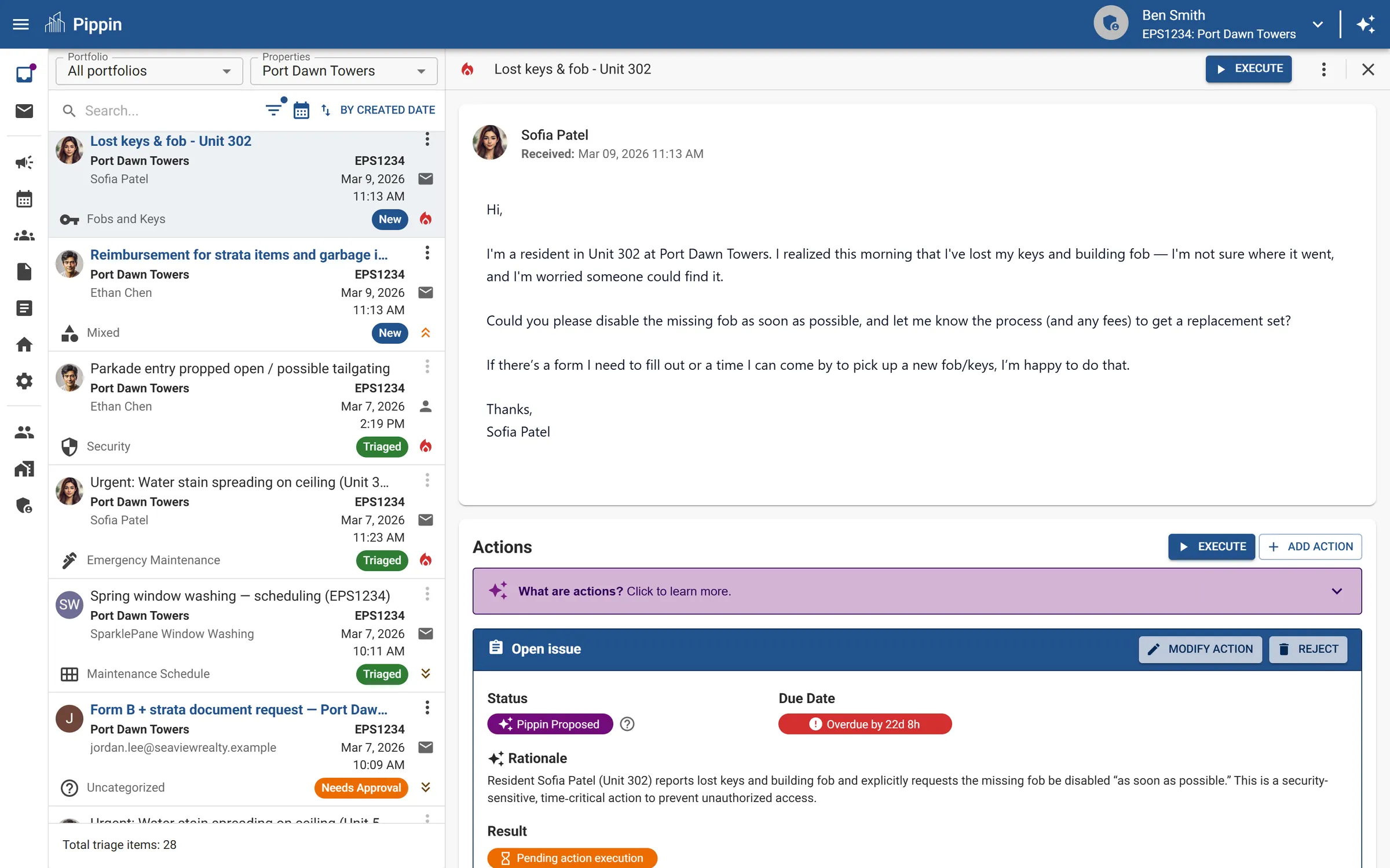 AI-powered triage dashboard showing inbound emails categorized and routed