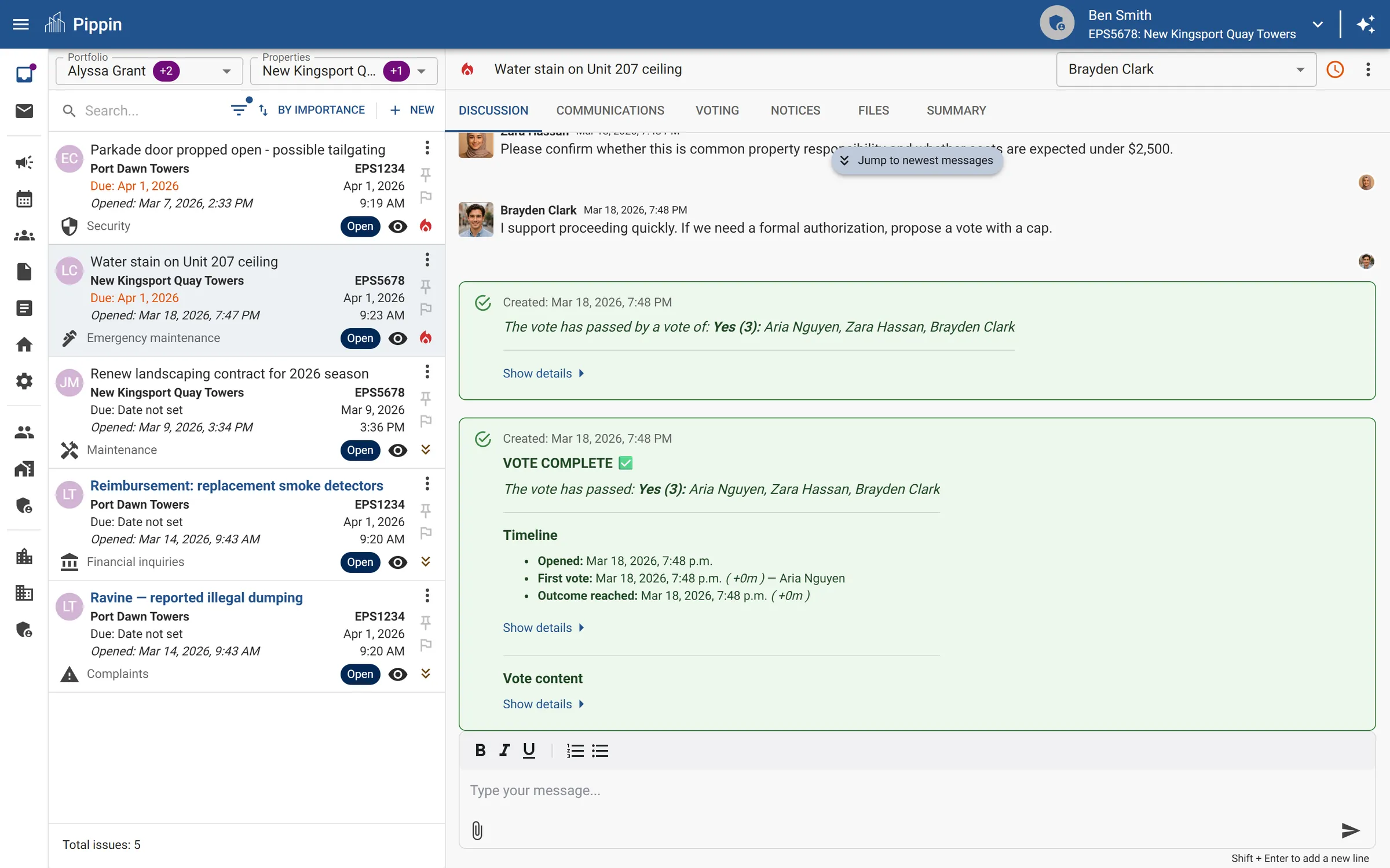 Motion voting with quorum tracker